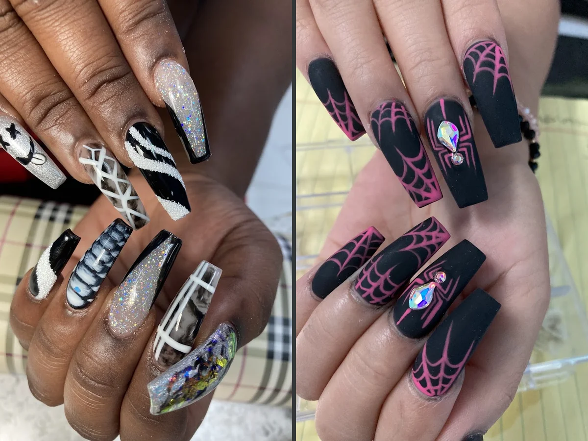 Salon station with nail tools and polish.