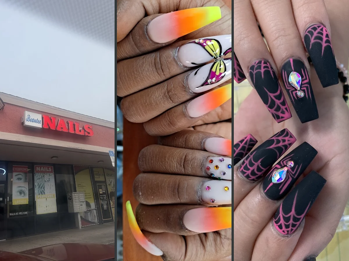 Manicured hands with glossy nail polish.